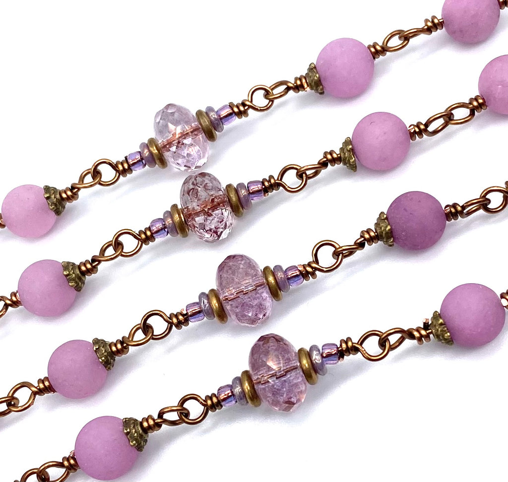 Plum Violet Jade Matte Gemstone Wire Wrapped Catholic Heirloom Rosary LARGE