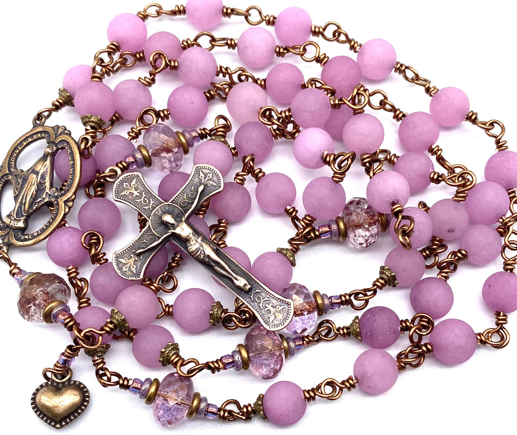 Plum Violet Jade Matte Gemstone Wire Wrapped Catholic Heirloom Rosary LARGE