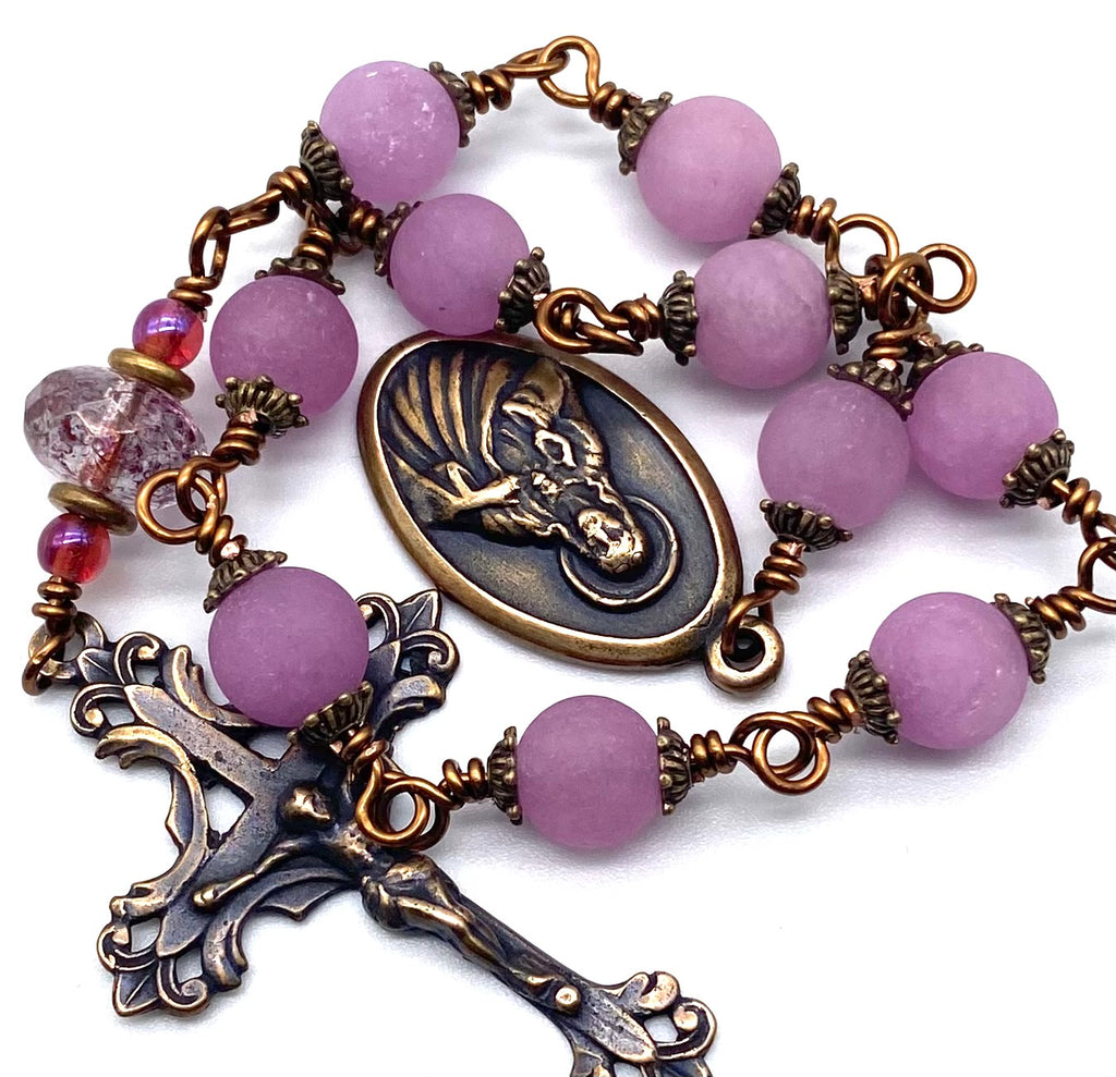 Plum Violet Jade Matte Gemstone Wire Wrapped Catholic Heirloom Tenner Rosary