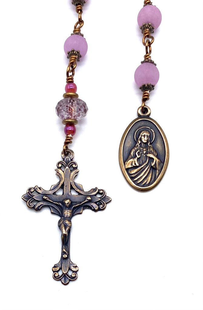Plum Violet Jade Matte Gemstone Wire Wrapped Catholic Heirloom Tenner Rosary