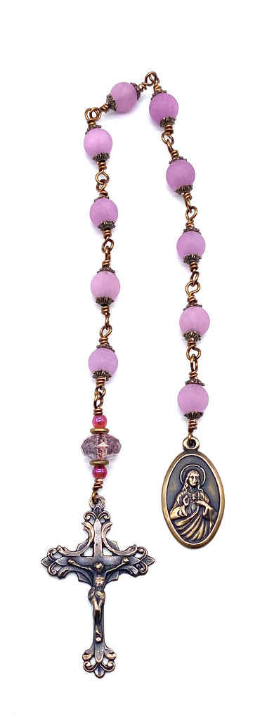 Plum Violet Jade Matte Gemstone Wire Wrapped Catholic Heirloom Tenner Rosary