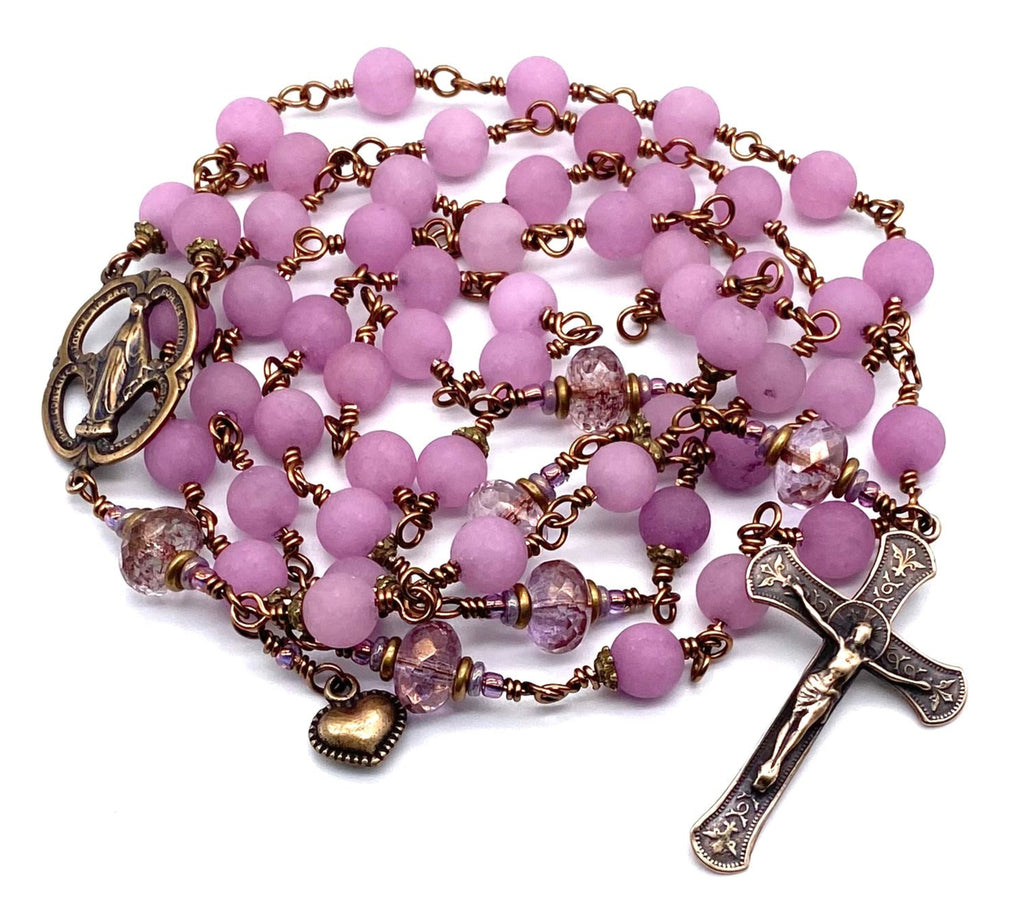 Plum Violet Jade Matte Gemstone Wire Wrapped Catholic Heirloom Rosary LARGE