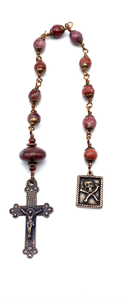 Portuguese Agate Gemstone Wire Wrapped Catholic Heirloom "Memento Mori" Tenner Rosary