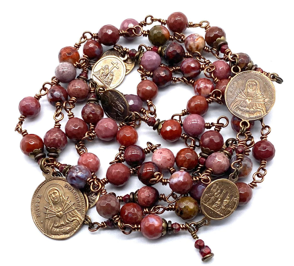 Portuguese Agate Wire Wrapped Catholic Heirloom Rosary of the Seven Sorrows LRG