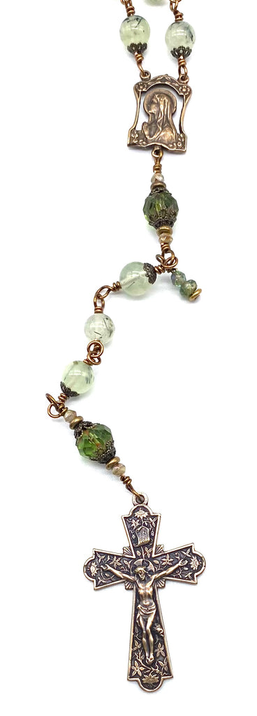 Prehnite Gemstone Wire Wrapped Catholic Heirloom Rosary LARGE