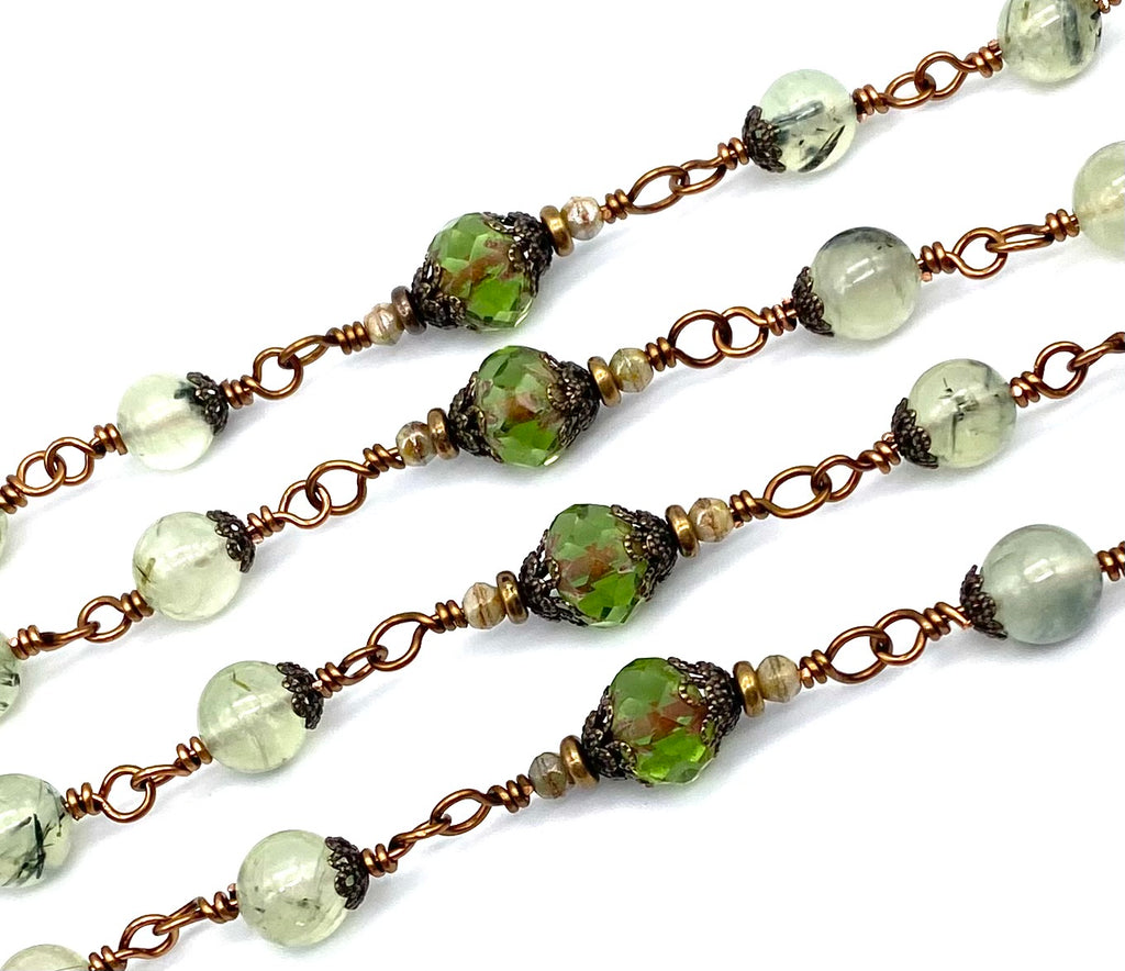Prehnite Gemstone Wire Wrapped Catholic Heirloom Rosary LARGE