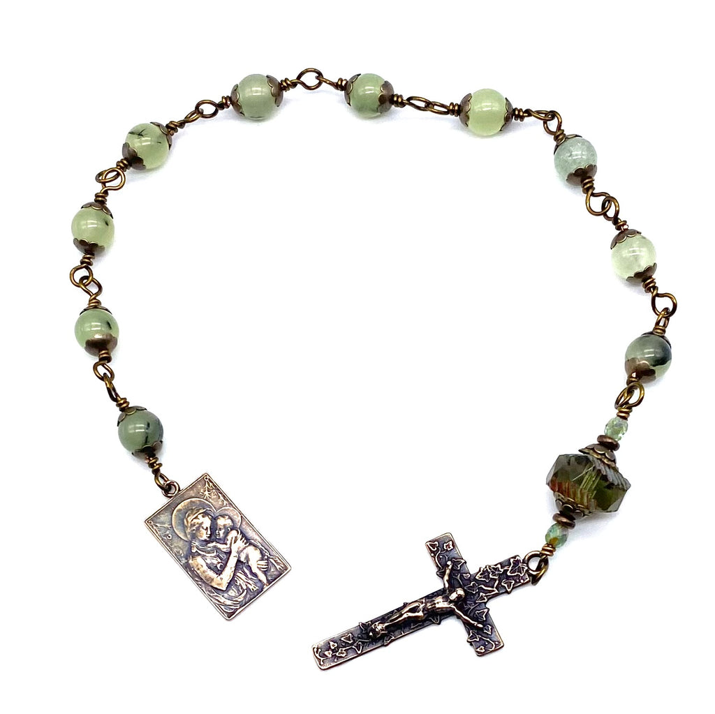 Prehnite Gemstone Wire Wrapped Catholic Heirloom Tenner Rosary