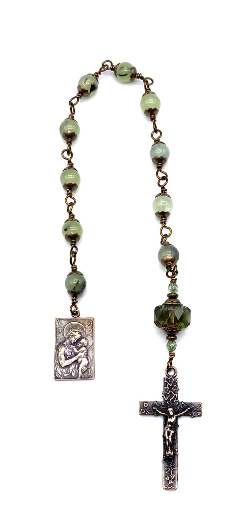 Prehnite Gemstone Wire Wrapped Catholic Heirloom Tenner Rosary
