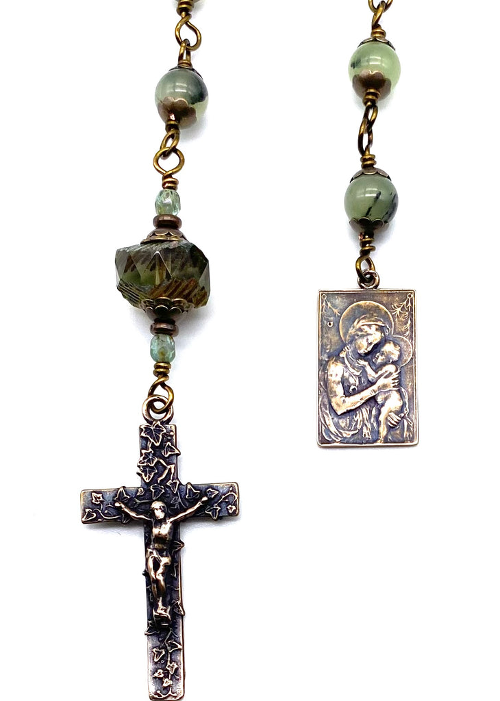 Prehnite Gemstone Wire Wrapped Catholic Heirloom Tenner Rosary