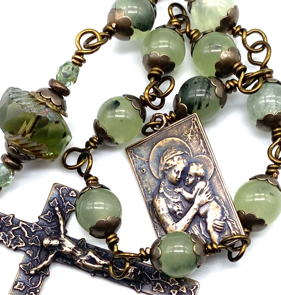 Prehnite Gemstone Wire Wrapped Catholic Heirloom Tenner Rosary