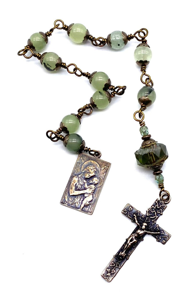 Prehnite Gemstone Wire Wrapped Catholic Heirloom Tenner Rosary