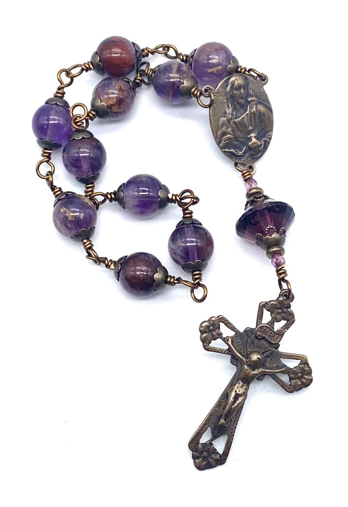 Purple Quartz Gemstone BIG BEAD Catholic Heirloom Travel Rosary