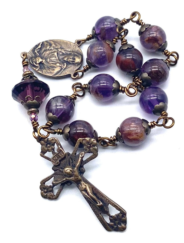 Purple Quartz Gemstone BIG BEAD Catholic Heirloom Travel Rosary