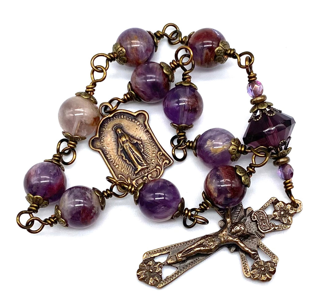 Purple Quartz Gemstone BIG BEAD Catholic Heirloom Tenner Rosary