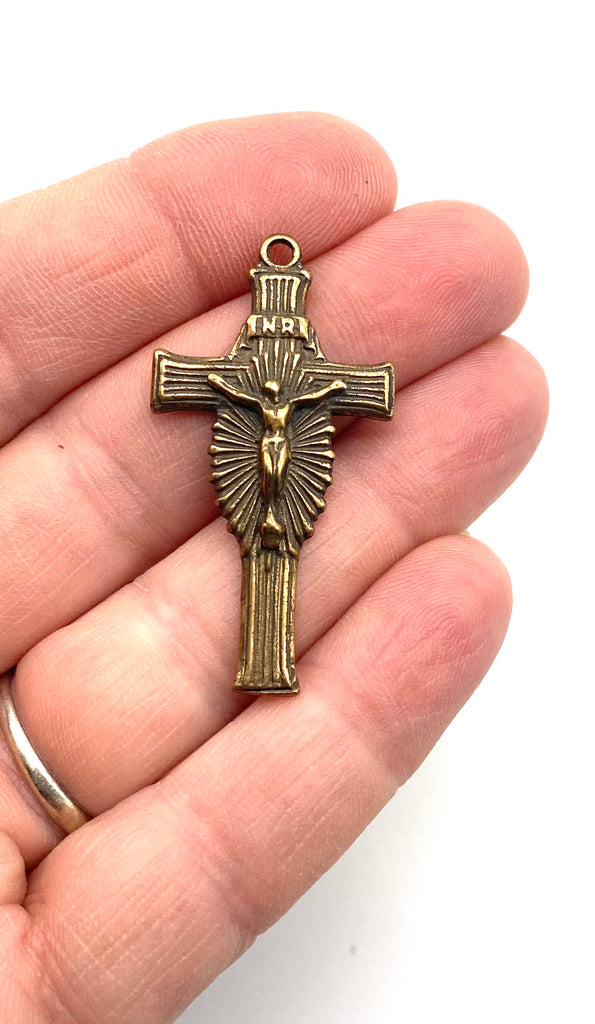 Solid Bronze RADIANT ART DECO Crucifix, Rosary Crucifix, Rosary Parts, Religious Charms, Antique Vintage Reproduction #PG3162