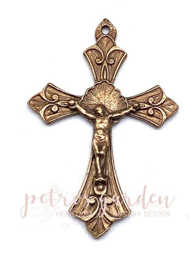Solid Bronze RADIANT HALO Rosary Crucifix, Catholic Pendant Jewelry, Religious Charms, Antique/Vintage Reproduction #PG3142