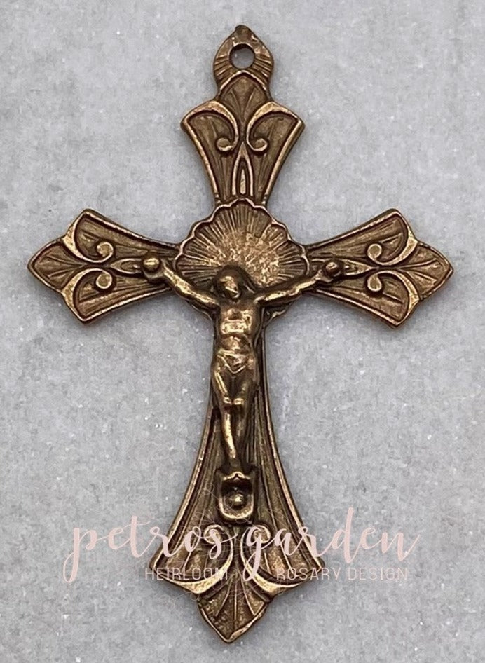 Solid Bronze RADIANT HALO Rosary Crucifix, Catholic Pendant Jewelry, Religious Charms, Antique/Vintage Reproduction #PG3142