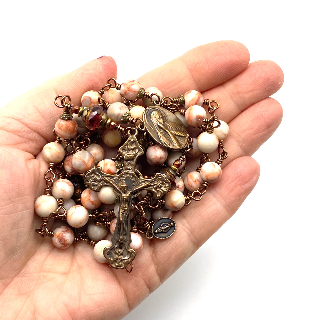 Red Zebra Jasper Matte Gemstone Wire Wrapped Catholic Heirloom Rosary LARGE