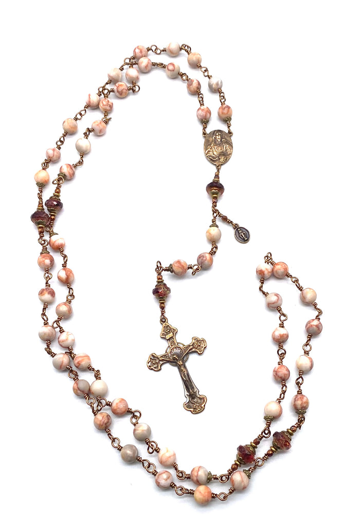 Red Zebra Jasper Matte Gemstone Wire Wrapped Catholic Heirloom Rosary LARGE