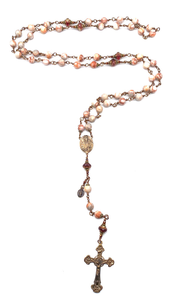Red Zebra Jasper Matte Gemstone Wire Wrapped Catholic Heirloom Rosary LARGE