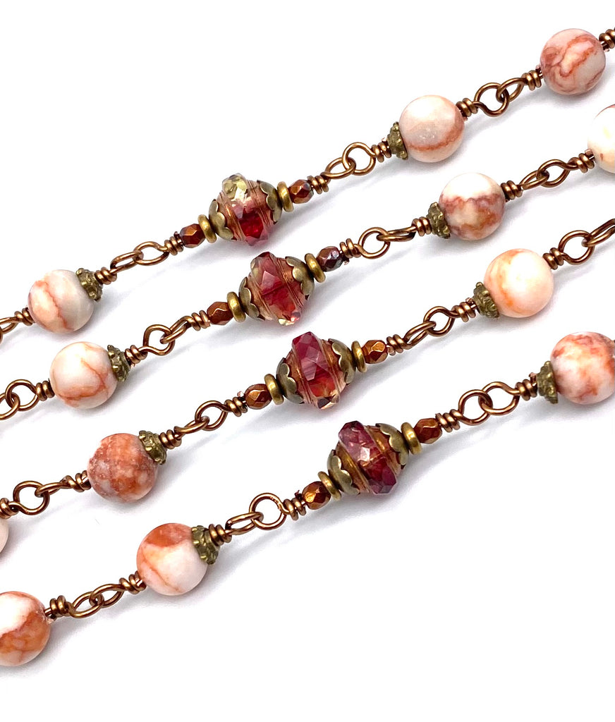 Red Zebra Jasper Matte Gemstone Wire Wrapped Catholic Heirloom Rosary LARGE