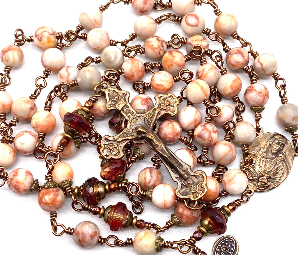 Red Zebra Jasper Matte Gemstone Wire Wrapped Catholic Heirloom Rosary LARGE
