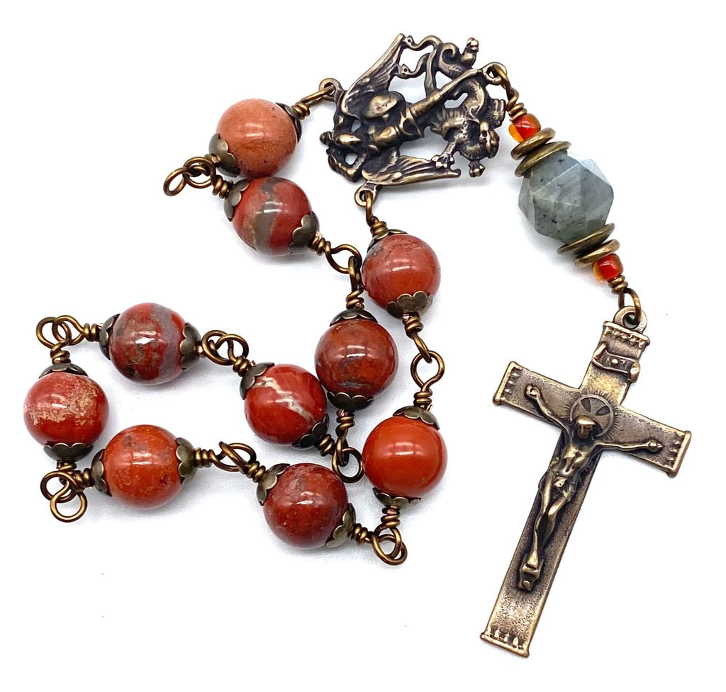 Red Jasper Gemstone Wire Wrapped BIG BEAD Catholic Heirloom Travel Rosary