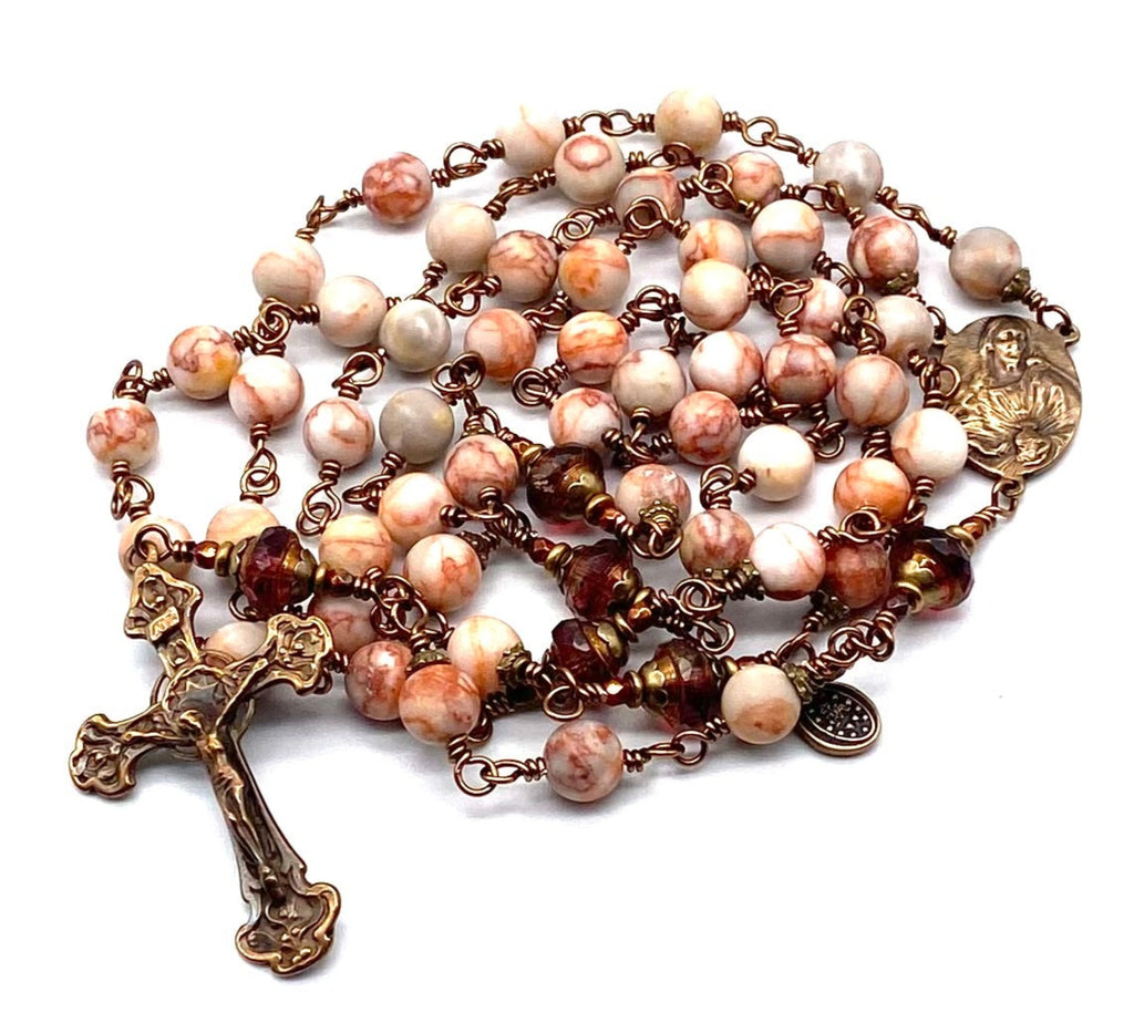 Red Zebra Jasper Matte Gemstone Wire Wrapped Catholic Heirloom Rosary LARGE