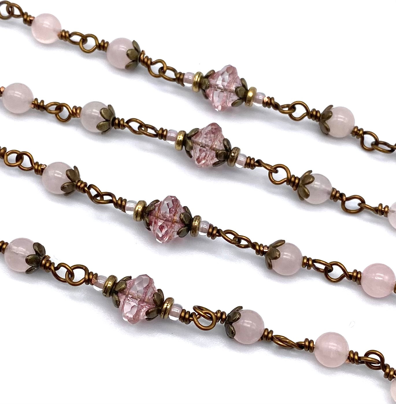 Rose Quartz Wire Wrapped Catholic Rosary - Vintage Bronze Heirloom