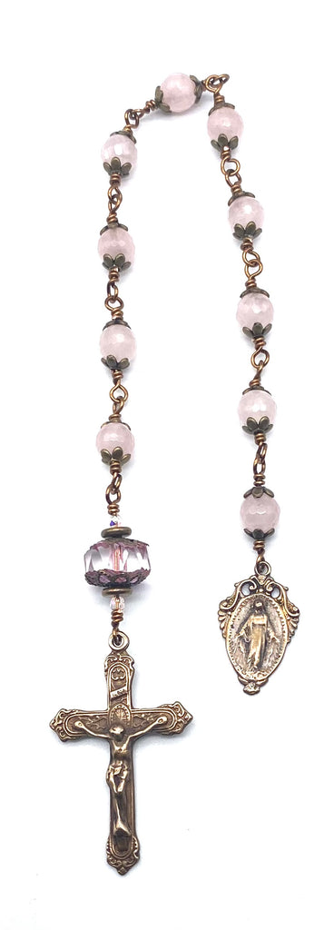 Rose Quartz Gemstone Wire Wrapped Catholic Heirloom Tenner Rosary