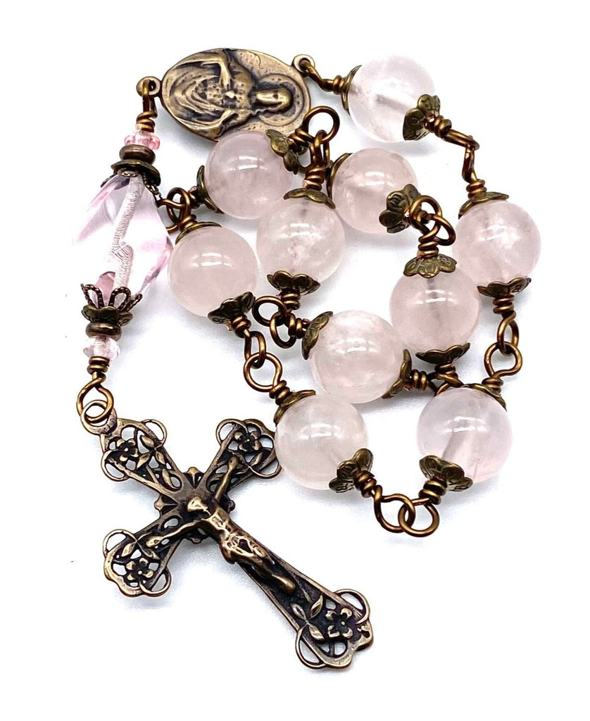 Rose Quartz Gemstone BIG BEAD Catholic Heirloom Travel Rosary