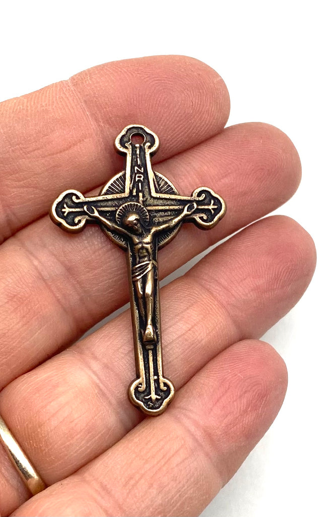 Solid Bronze FRENCH ROUND TIPS Rosary Crucifix Antique Vintage Reproduction #PG