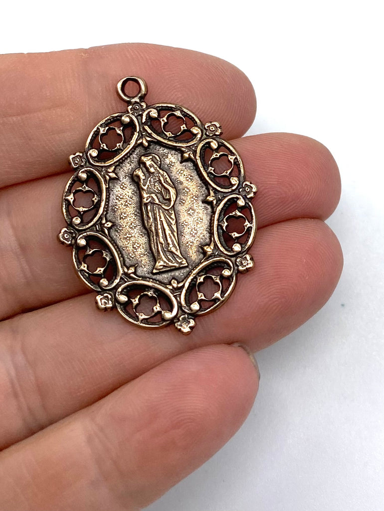 Solid Bronze ST ANNE WITH STARS Catholic Antique Vintage Reproduction #PG7130