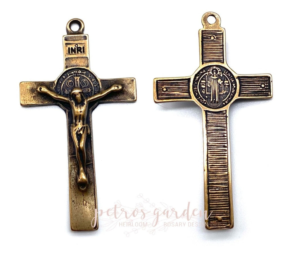 Solid Bronze SAINT BENEDICT LARGE Rosary Crucifix, Catholic Pendant, Religious Charms, Antique/Vintage Reproduction #PG4117