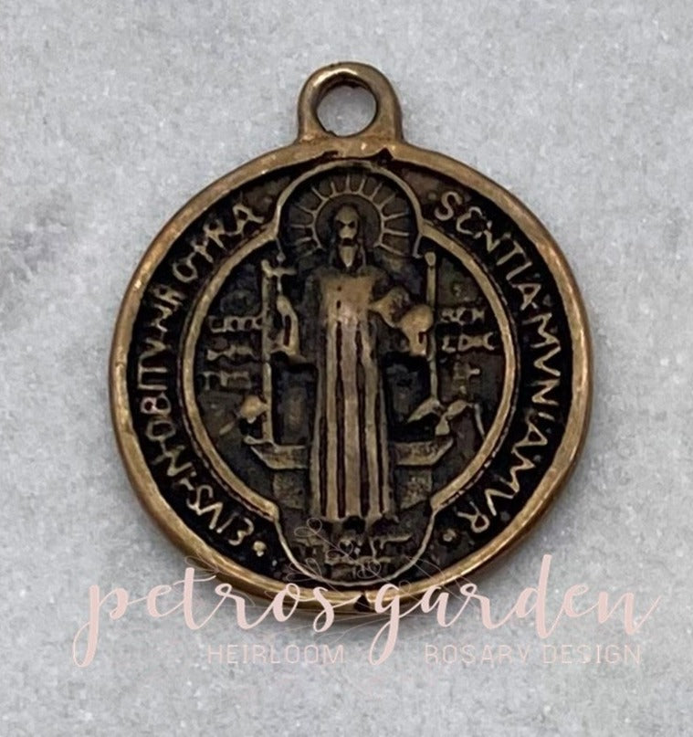 Solid Bronze SAINT BENEDICT CIRCULAR Catholic Medal, Pendant, Jewelry Charm, Antique/Vintage Reproduction #PG7126