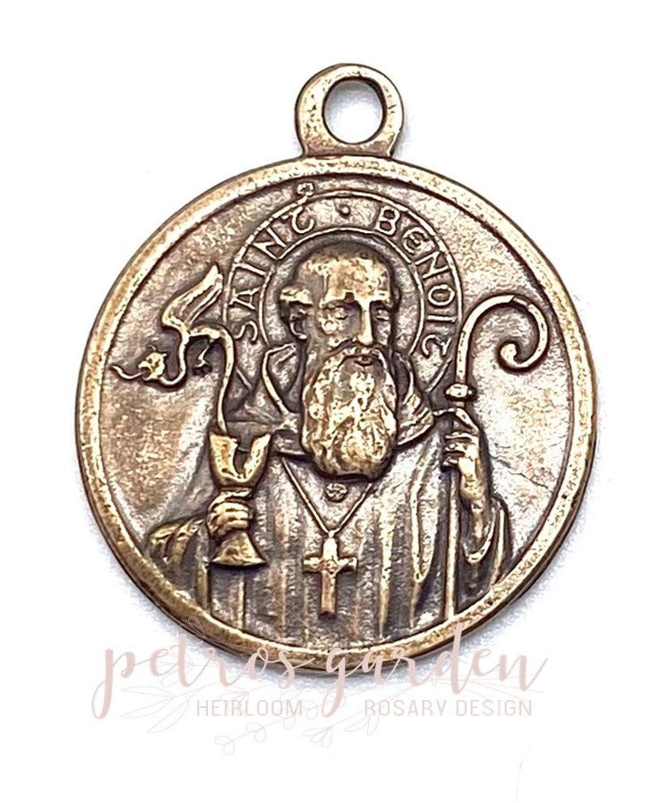 Solid Bronze SAINT BENEDICT LARGE Catholic Medal, Rosary Part, Catholic Pendant, Religious Charm, Antique/Vintage Reproduction #PG7134