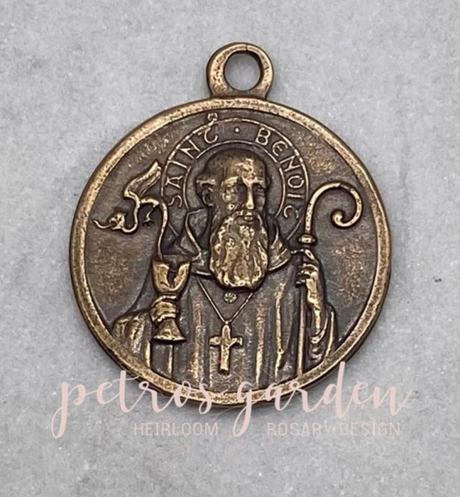 Solid Bronze SAINT BENEDICT LARGE Catholic Medal, Rosary Part, Catholic Pendant, Religious Charm, Antique/Vintage Reproduction #PG7134