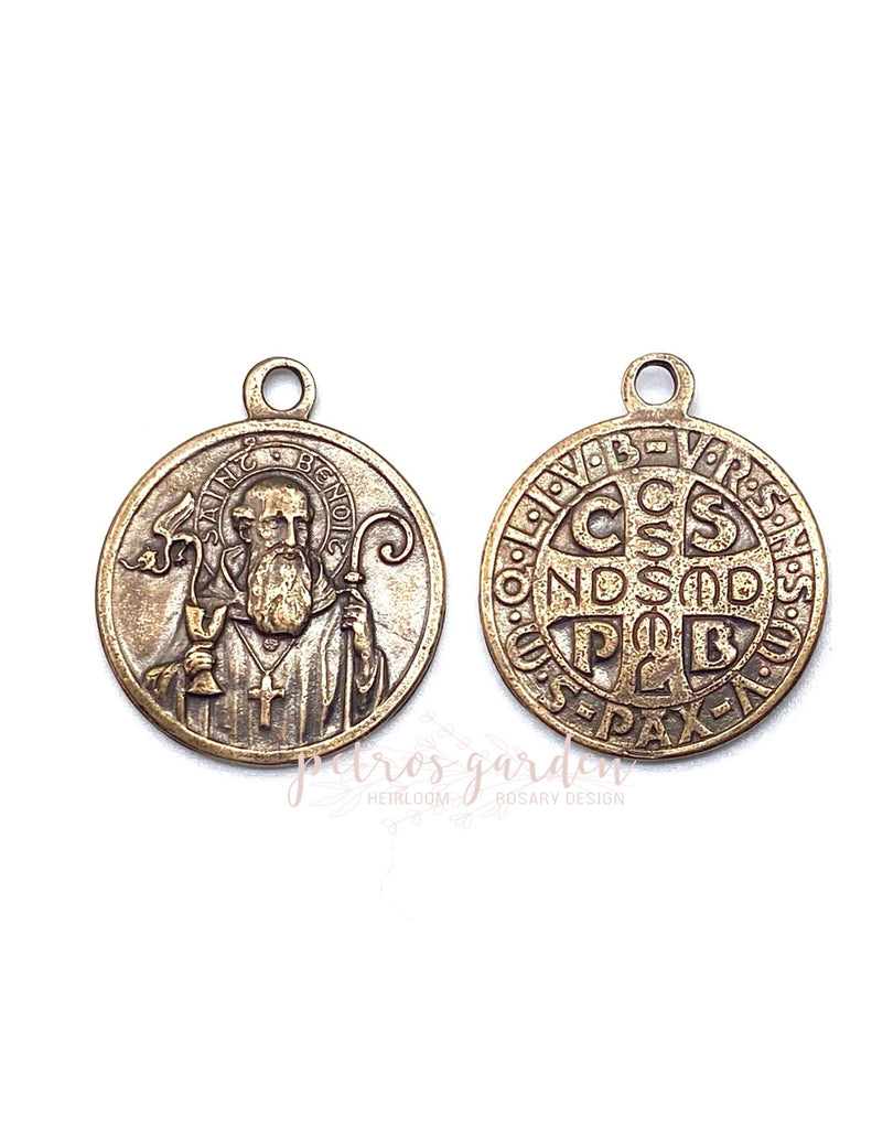 Solid Bronze SAINT BENEDICT LARGE Catholic Medal, Rosary Part, Catholic Pendant, Religious Charm, Antique/Vintage Reproduction #PG7134