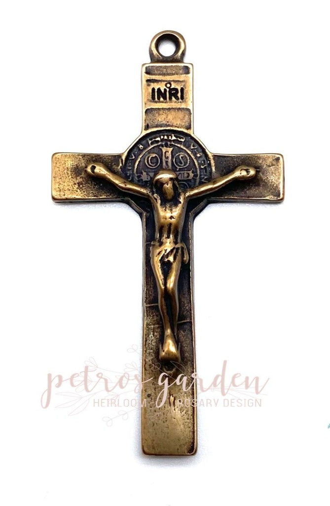 Solid Bronze SAINT BENEDICT LARGE Rosary Crucifix, Catholic Pendant, Religious Charms, Antique/Vintage Reproduction #PG4117