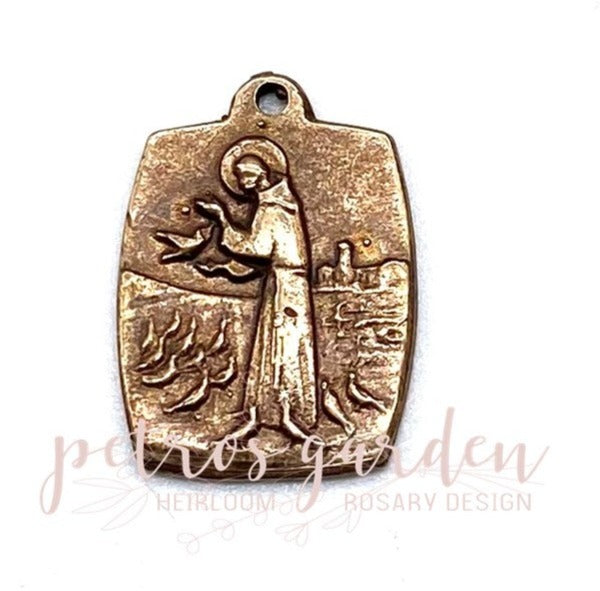 Solid Bronze SAINT FRANCIS WITH BIRDS Catholic Medal, Catholic Pendant Jewelry, Religious Charm, Antique/Vintage Reproduction #PG7144