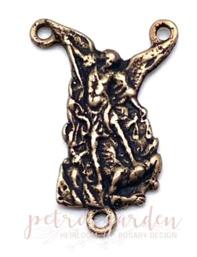 Solid Bronze SAINT MICHAEL Rosary Centerpiece, Rosary Parts, Religious, Antique/Vintage Reproduction #PG2114