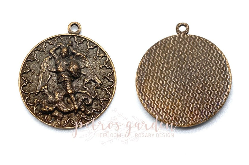 Solid Bronze SAINT MICHAEL LARGE Medal, Catholic Pendant, Religious Charm, Antique/Vintage Reproduction #PG7131