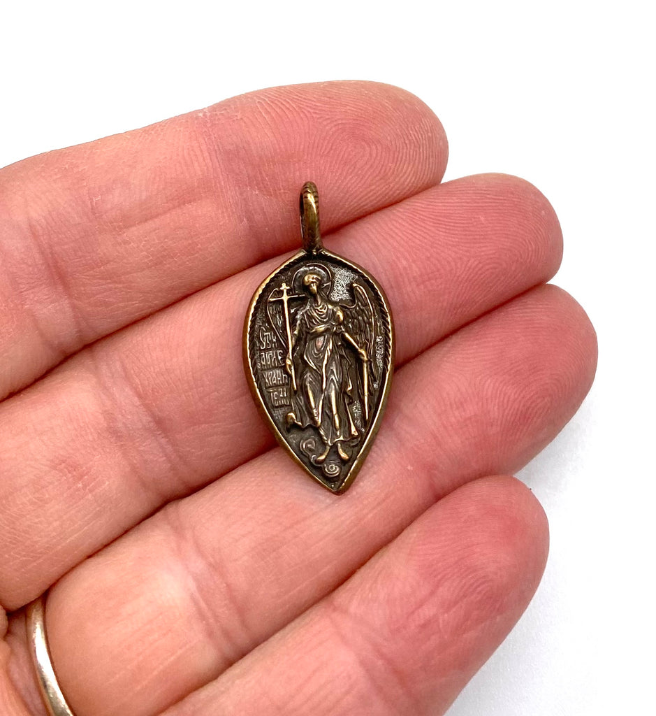 Solid Bronze SAINT MICHAEL Leaf Catholic Medal, Catholic Pendant, Antique/Vintage Reproduction #PG7115