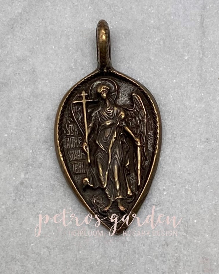 Solid Bronze SAINT MICHAEL Leaf Catholic Medal, Catholic Pendant, Antique/Vintage Reproduction #PG7115