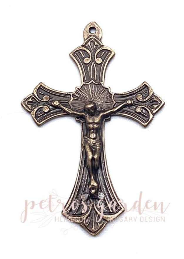 Solid Bronze SCROLLS PATTERN Crucifix, Catholic Pendant, Antique/Vintage Reproduction #PG3135
