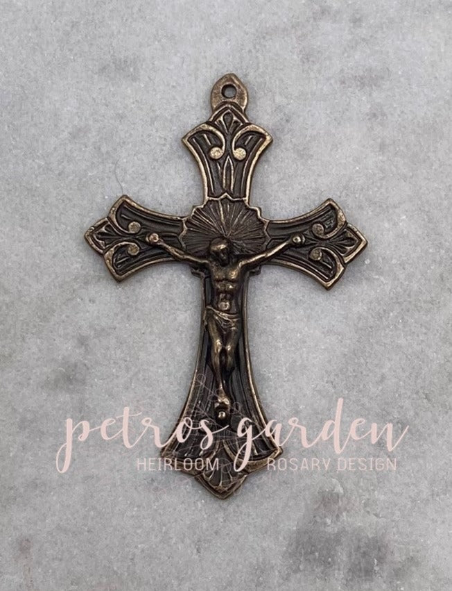 Solid Bronze SCROLLS PATTERN Crucifix, Catholic Pendant, Antique/Vintage Reproduction #PG3135