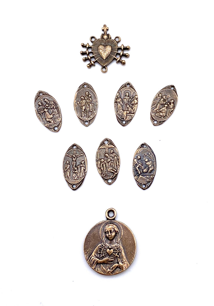 Black Opal Gemstone Wire Wrapped Catholic Heirloom Rosary of the Seven Sorrows Medium