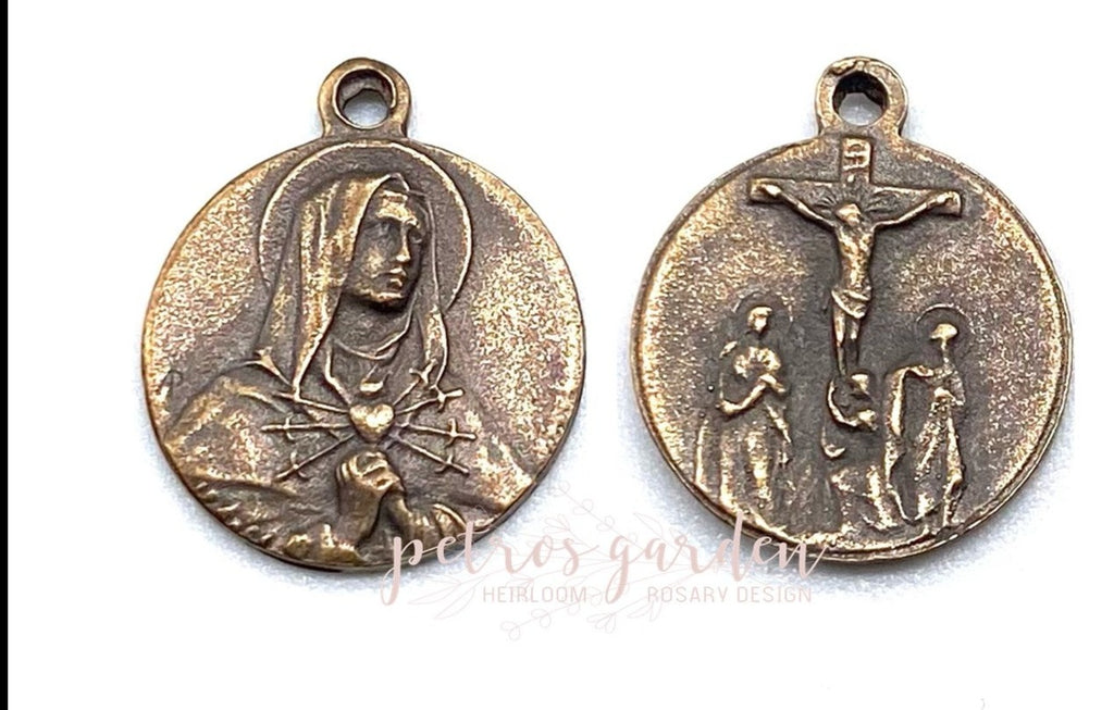Solid Bronze SEVEN SORROWS Catholic Medal, Catholic Pendant, Antique/Vintage Reproduction #PG7112