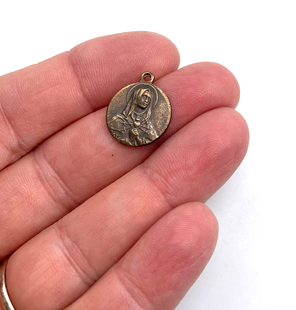 Solid Bronze SEVEN SORROWS Catholic Medal, Catholic Pendant, Antique/Vintage Reproduction #PG7112