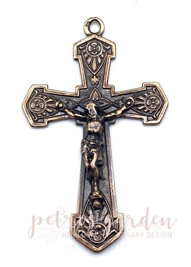 Solid Bronze SHIELD DESIGN Crucifix, Catholic Pendant, Antique/Vintage Reproduction #PG3134